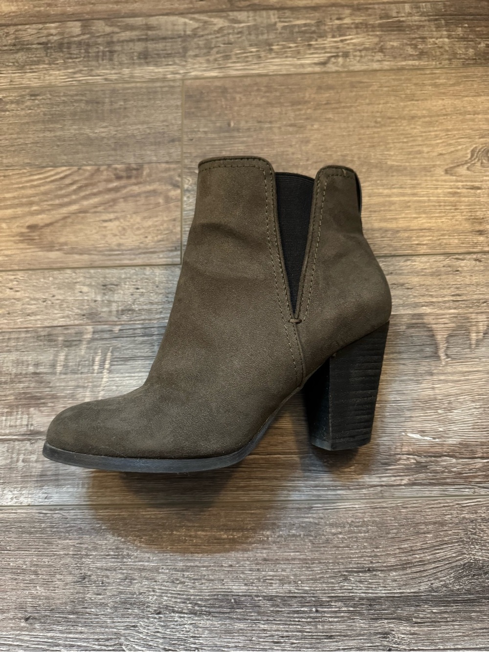 Womens Olive Suede Block Heel Ankle Boot
